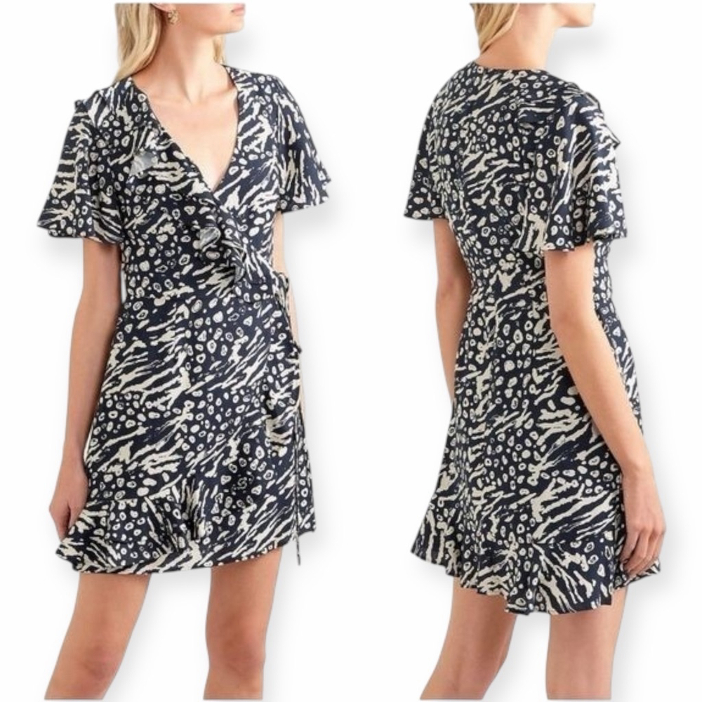 Rebecca Vallance Lola Wrap Mini Dress Navy Blue Size 2 Small NWT 410 MSRP